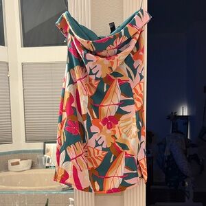 Forever 21 Strapless Tropical Print Dress - Teal, Pink, Orange